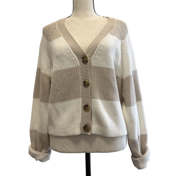 Hollister Sweaters - Hollister Striped Button Down Cardigan Beige & Cream Medium Women's